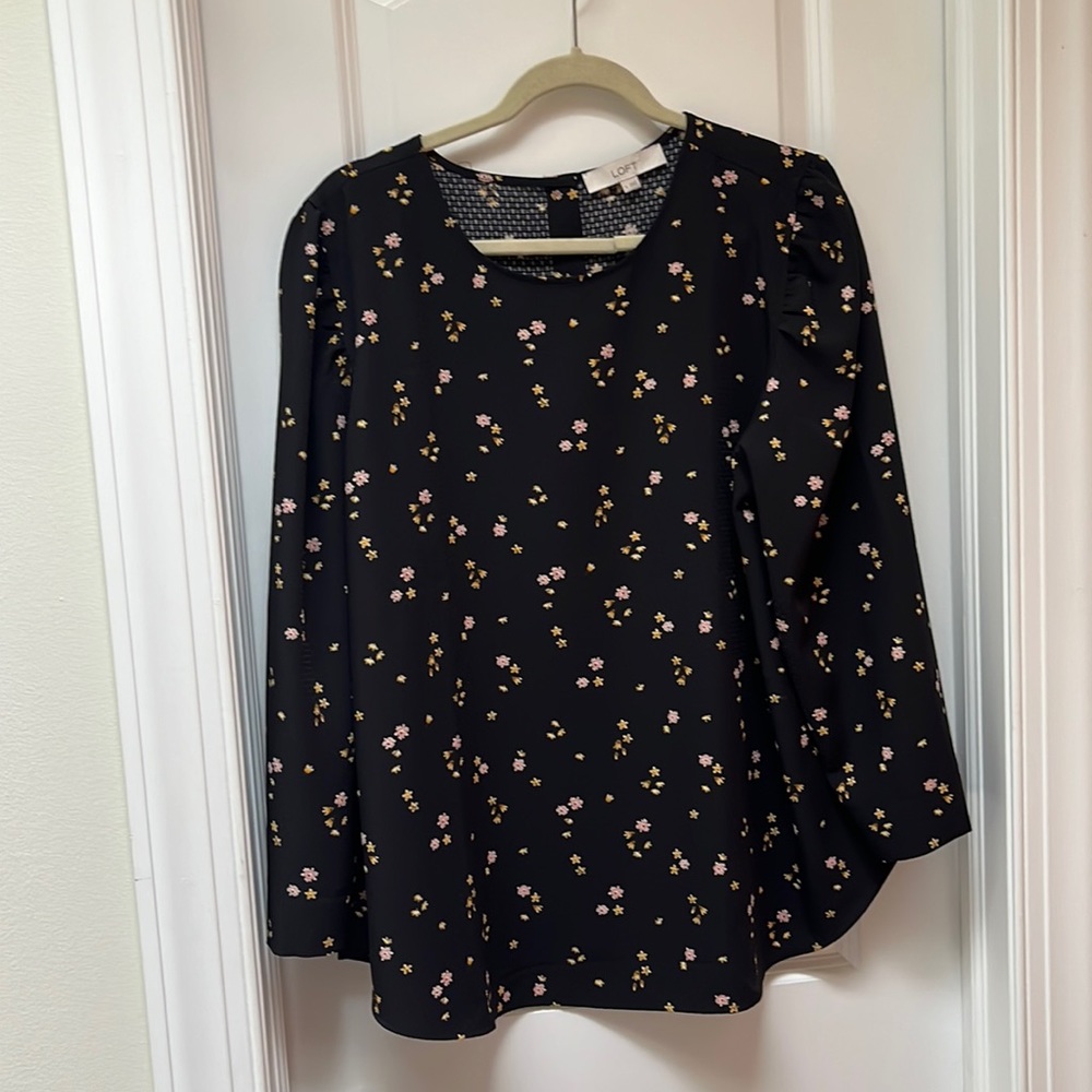 Loft black with floral print blouse XL